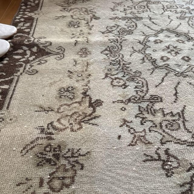 113×169.5淡いグリーン　オーバーダイ　メダリオン　トルコヴィンテージラグ 113×169.5淡いグリーン オーバーダイ メダリオン トルコ