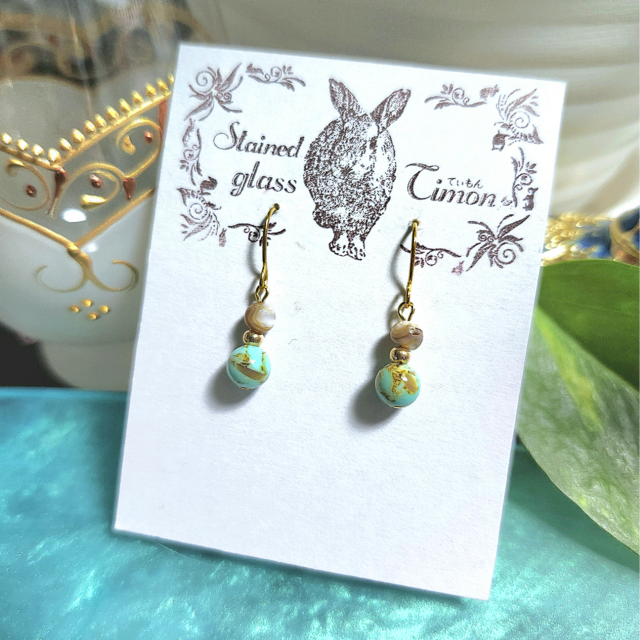 Wダブルシェル♡ターコイズピアス ブルーNo.1621