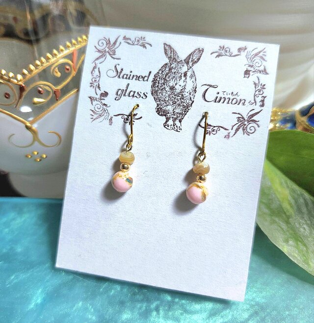 Wダブルシェル♡ターコイズピアス ピンクNo.1622 ‪