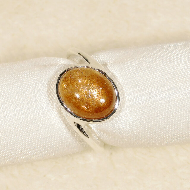 3.45ctサンストーンとSV925の指輪（リングサイズ：12.5号、サイズ変更可、天然石、ふくりん、ロジウムメッキ）