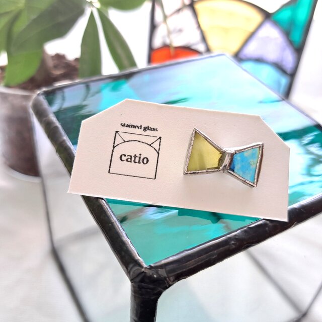 petit ribbon Pierce/ Metal blue＆lemonyellow