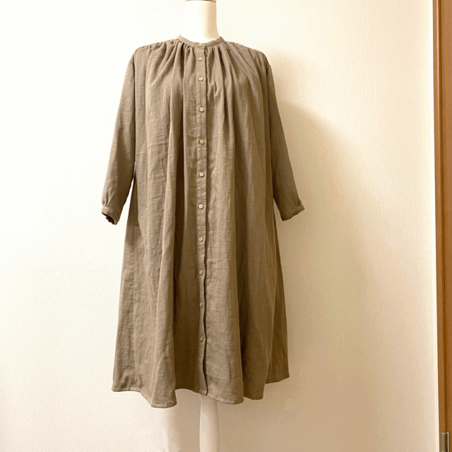 ＊Sサイズ＊ダブルガーゼのたっぷりギャザーワンピース（カフェオレ・長袖）