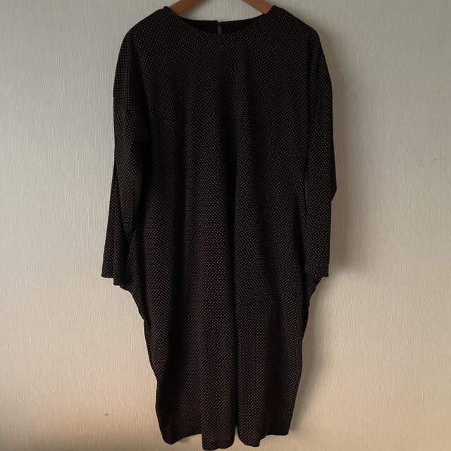 身頃切替水玉ポケットデザインカットソーワンピース　黒ベージュＦ