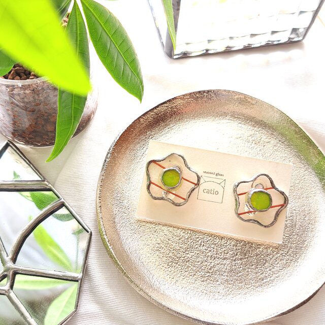 Flowers earring/orange stripe