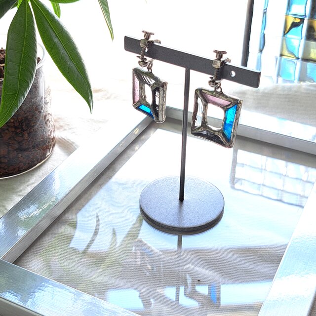 Frame pierce/earring _aurorablue＆pink_