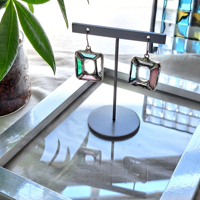 Frame pierce/earring _smoke pink＆smoke blue _