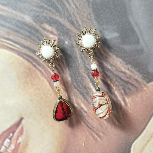 赤い大地と白い太陽☀︎アラビアンピアス ハンドメイド No.1235 
