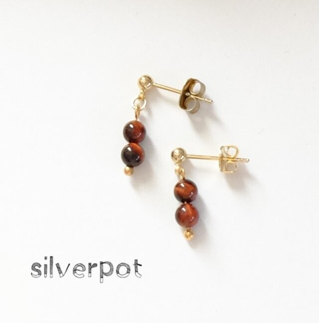 【18】レッドタイガーアイ一粒ピアス/イヤリング現品 18】レッドタイガーアイ一粒ピアス/イヤリング現品 レッド