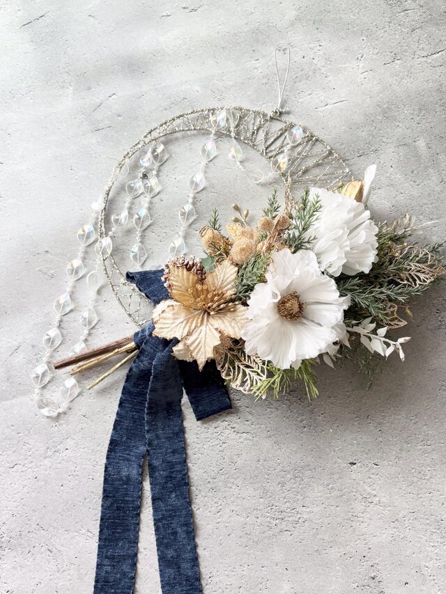 星降る夜のクリスマスリース（直径約30cm） /アーティフィシャルフラワー/誕生日/