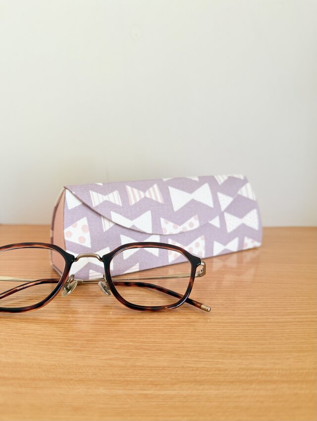 【受注制作】メガネケース（パープルリボン×ピンク）