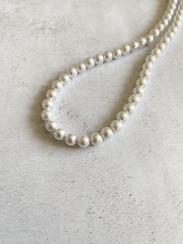 Pearls Necklaces グレイッシュ！ライトシルバーグイッシュホワイトパールネックレス♪6ｍｍ