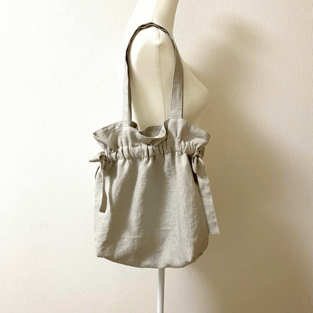 リネン生地の巾着風トートバッグ＊生成り＊