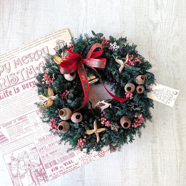 【クリスマス早割企画】金色のベル付き / ナチュラルクリスマスリース