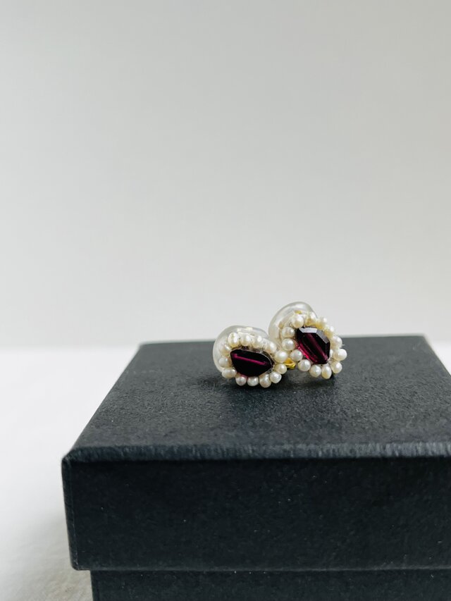 【天然石  ガーネット×淡水パール】イヤリング