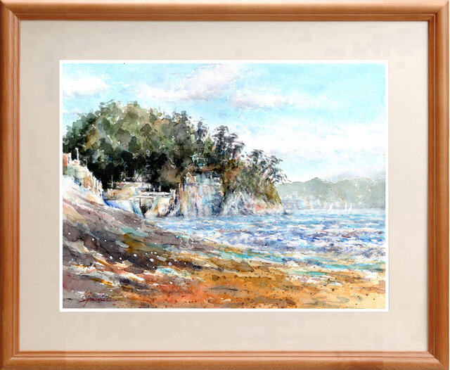 水彩画「海岸の風景」 水彩画原画 鎌倉・稲村ヶ崎海岸 ＃695 | iichi 日々の暮らしを