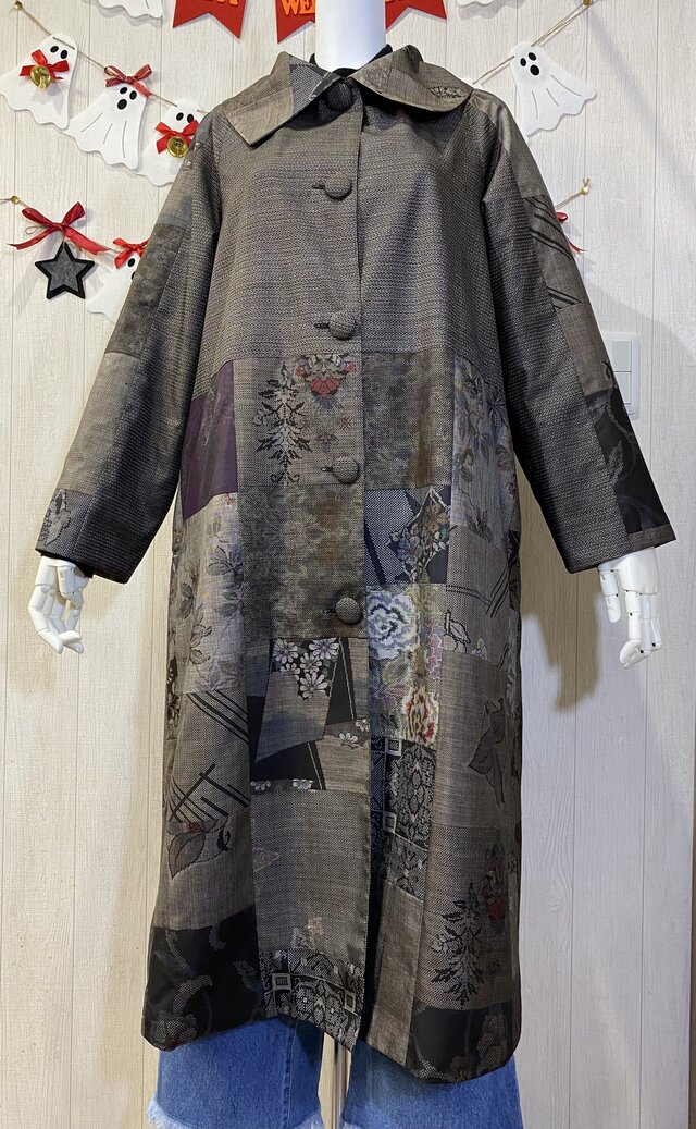 大島紬 パッチワーク リバーシブルコート