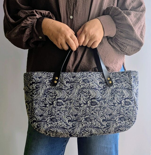 イタリア製 ハイクラスジャガード パープルフラワーマリンバッグ 新品