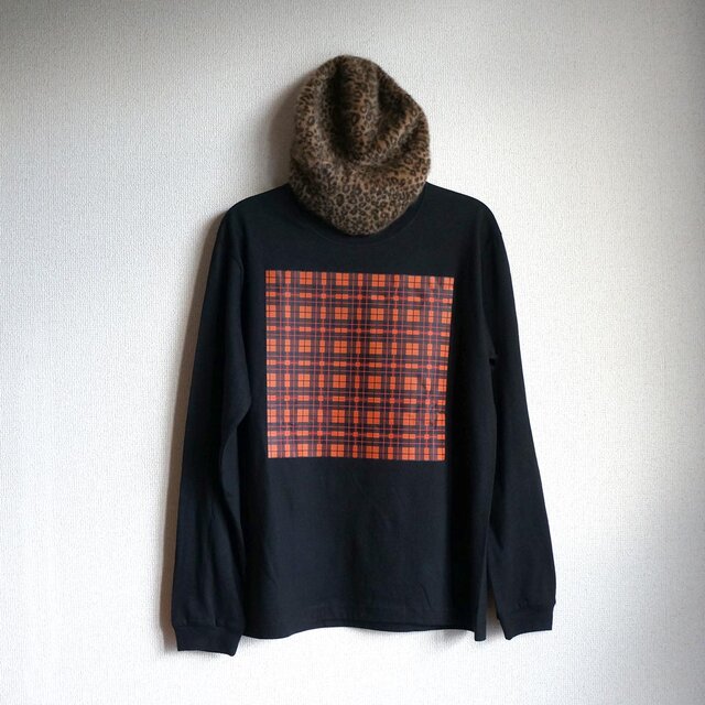 オーガニックコットン【半袖/長袖】「 nostalgic tartan check（ ブラウン × スミクロ ）」Ｔシャツ