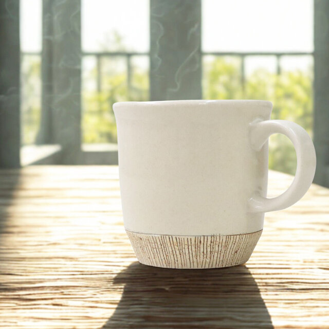 クジ目削ぎスマートマグ　ホワイト【美濃焼】