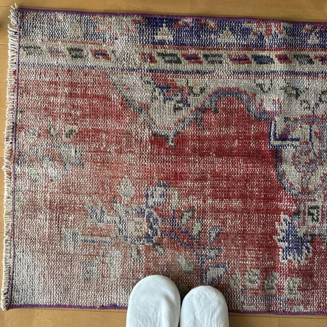 59×112 アンティークレッド×ブルー 擦れシャビー トルコヴィンテージ