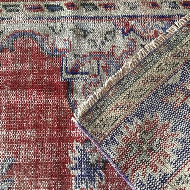 59×112 アンティークレッド×ブルー 擦れシャビー トルコヴィンテージ