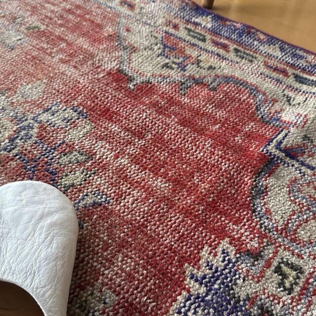 59×112 アンティークレッド×ブルー 擦れシャビー トルコヴィンテージ