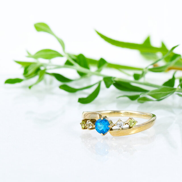 ビズー　Bizoux K10YG ネオンブルーアパタイト　リング　アナイス　9号 ビズー公式】アパタイト ラウンドカット K18(18金) リング