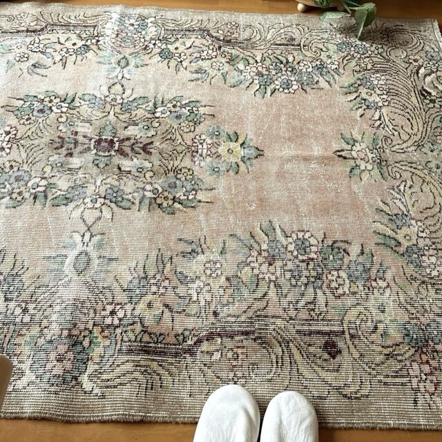 127×208 ミルクティー ボタニカルメダリオン トルコヴィンテージ