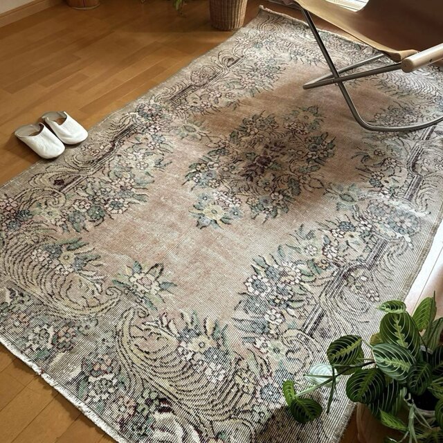 117×214 エメラルドグリーン　メダリオンボタニカル　トルコヴィンテージラグ 117×214 エメラルドグリーン メダリオンボタニカル トルコヴィンテージラグ