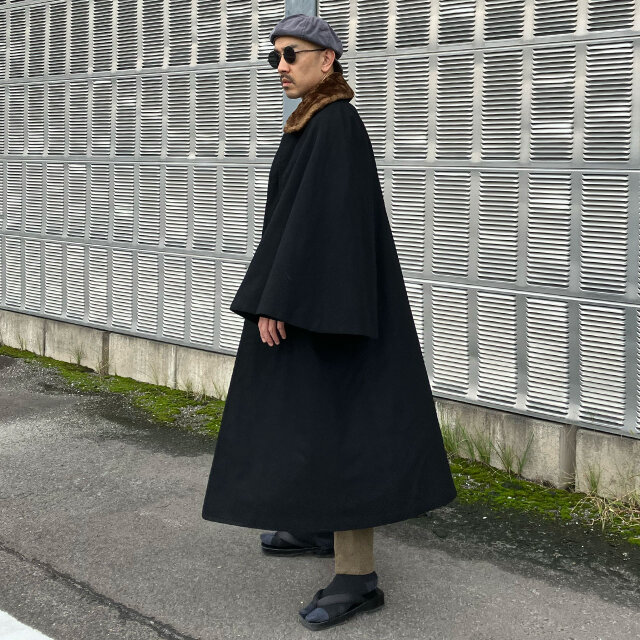 日本製 ヴィンテージ インバネスコート トンビコート ウール L 黒 1920〜30年代 ジャパンヴィンテージ トンビマント／インバネスコート