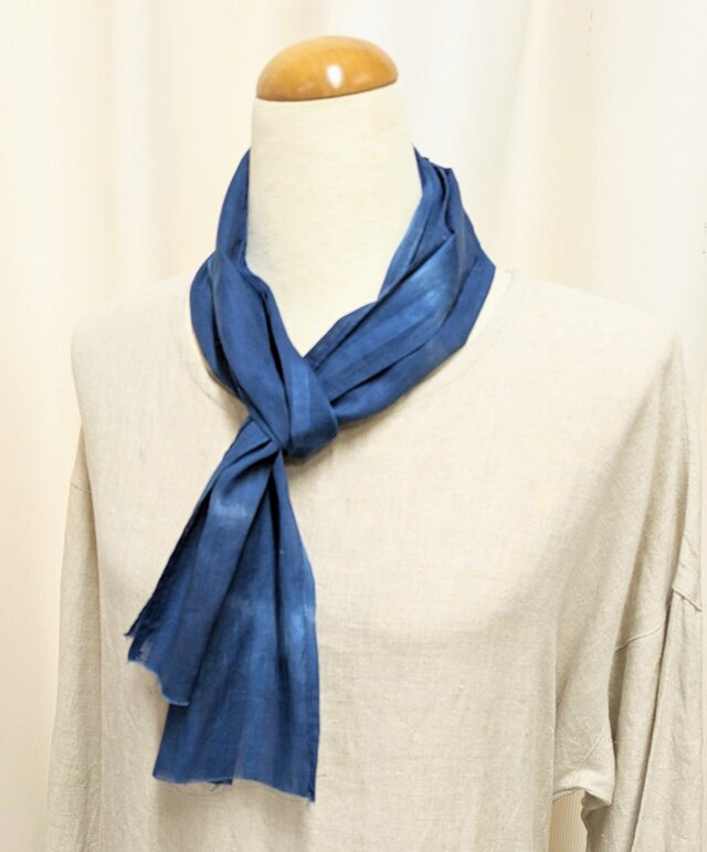 藍染めコットンミニストール（段染め）