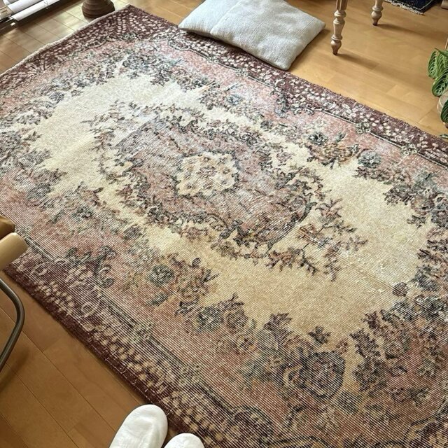 124×204ピンクベージュ×ブラウン 王道メダリオン トルコヴィンテージ