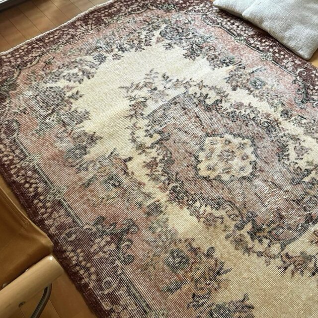 124×204ピンクベージュ×ブラウン 王道メダリオン トルコヴィンテージ