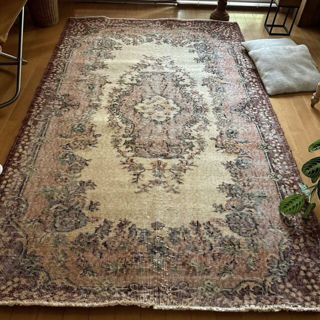 124×204ピンクベージュ×ブラウン　王道メダリオン　トルコヴィンテージラグ 124×204ピンクベージュ×ブラウン 王道メダリオン トルコヴィンテージ