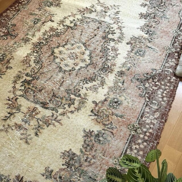 124×204ピンクベージュ×ブラウン 王道メダリオン トルコヴィンテージ