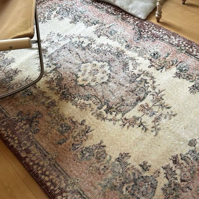 124×204ピンクベージュ×ブラウン 王道メダリオン トルコヴィンテージ