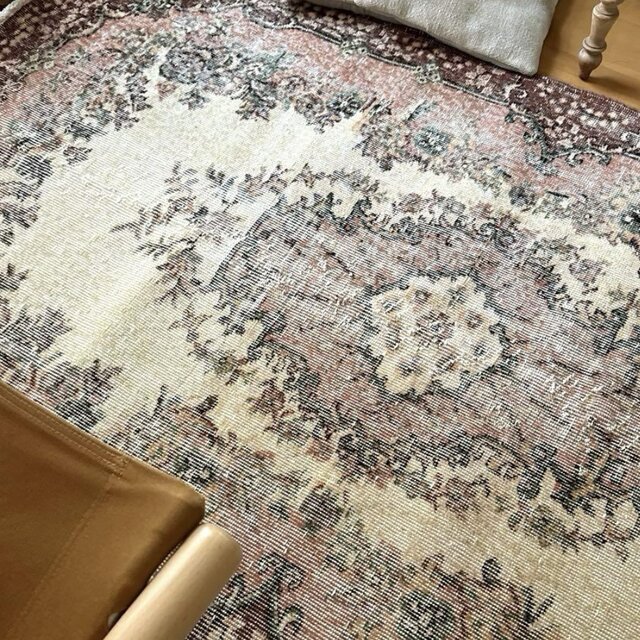 124×204ピンクベージュ×ブラウン 王道メダリオン トルコヴィンテージ