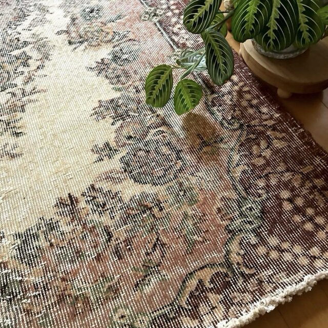 124×204ピンクベージュ×ブラウン 王道メダリオン トルコヴィンテージ