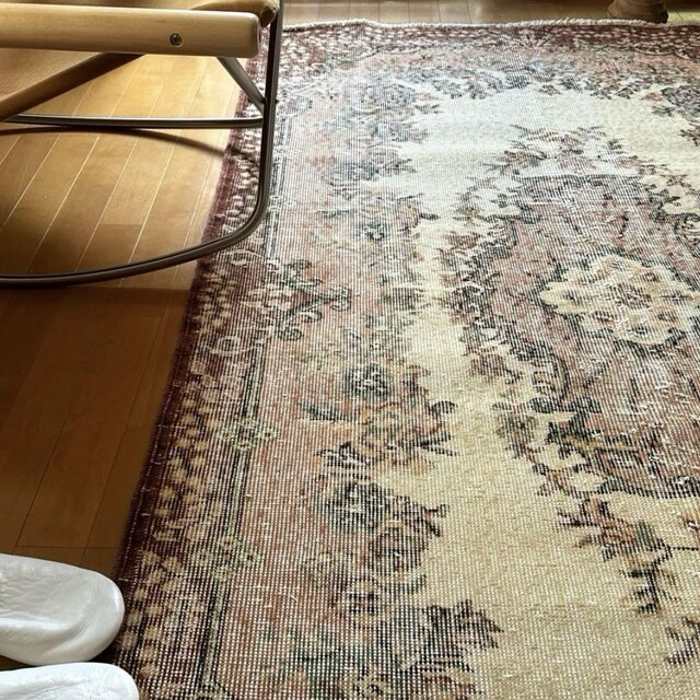 124×204ピンクベージュ×ブラウン 王道メダリオン トルコヴィンテージ