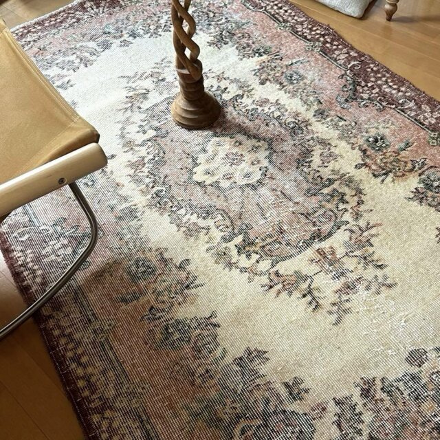 124×204ピンクベージュ×ブラウン　王道メダリオン　トルコヴィンテージラグ 124×204ピンクベージュ×ブラウン 王道メダリオン トルコヴィンテージ