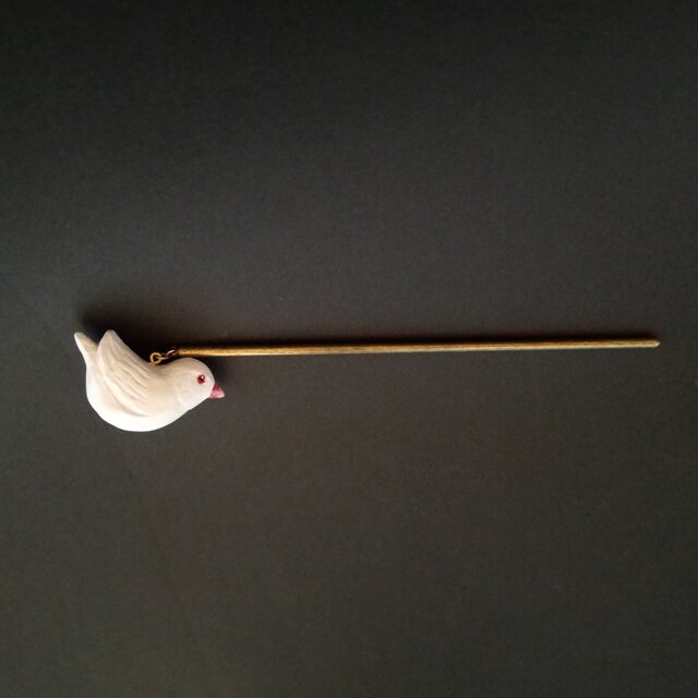 【特別価格】木製かんざし　白文鳥