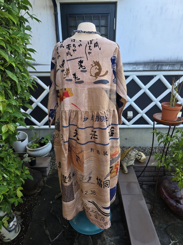 柿渋染、鉄媒染♡手ぬぐい♡刺し子♡古布♡ワンピース♡チュニック♡着物