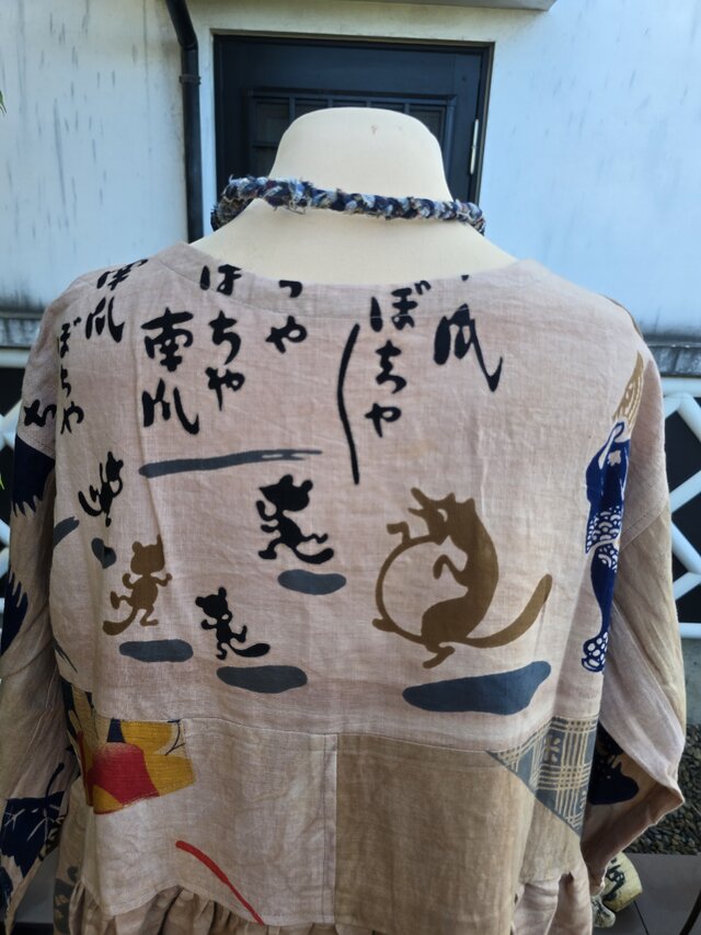 着物リメイク 手作り 柿渋染め 手ぬぐい ワンピース | iichi 日々の