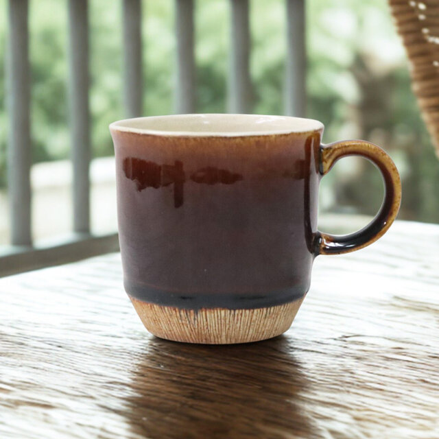 クジ目削ぎスマートマグ　ブラウン【美濃焼】