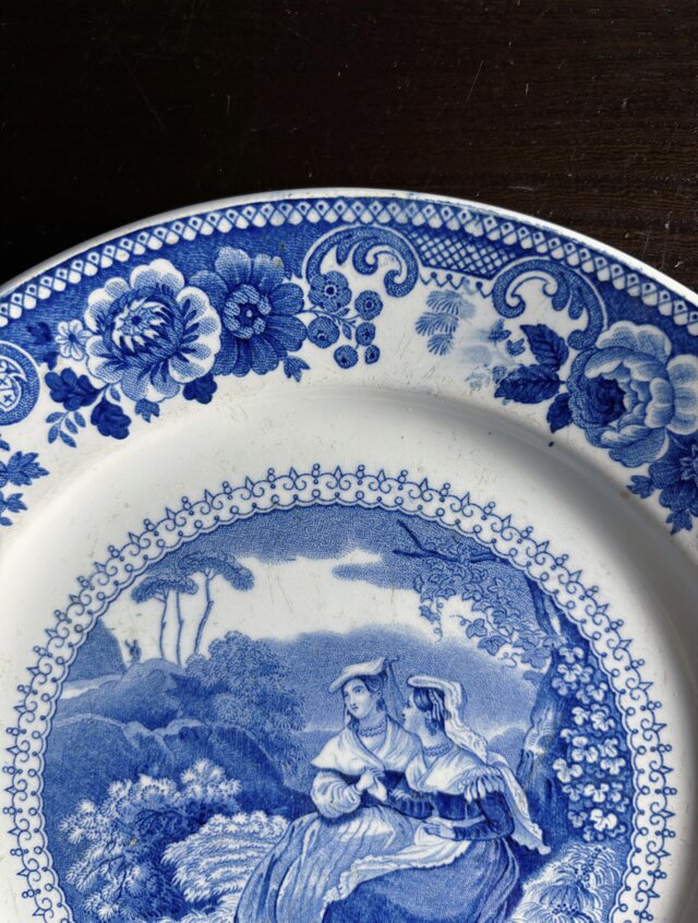 Choisy le Roi ショワジールロワ 青 グリザイユ 平皿 φ21.6cm フランス