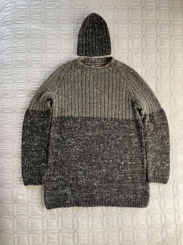 草木染 森ガール風ロングセーター　ミニキャップ付き