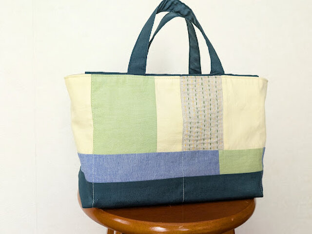 ハンドメイド　ちくちく∴手縫い＊バック　 刺し子　パッチワーク ハンドメイド＊ちくちく手縫いトートバック∴ 刺し子 パッチ