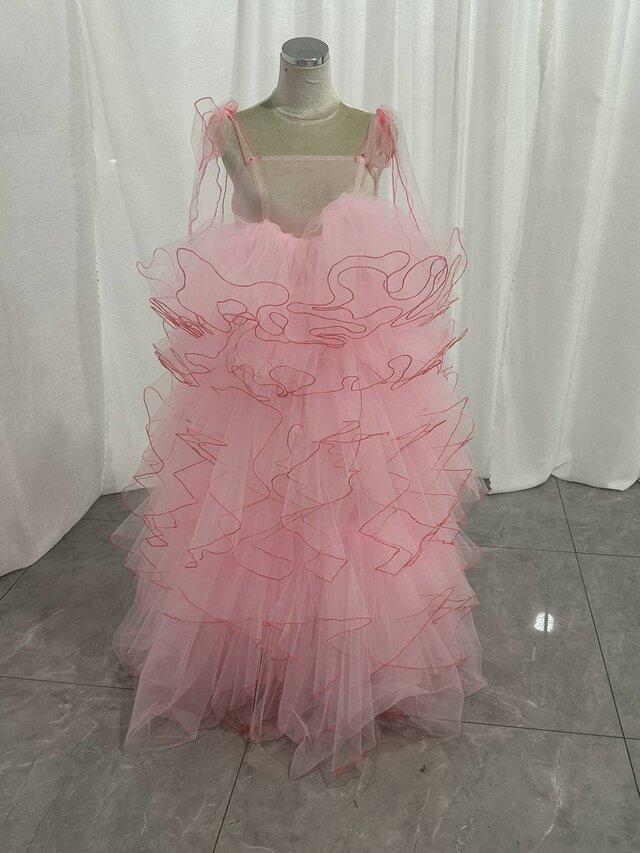 カラードレス ピンク オーバードレス キャミソール ラッフル