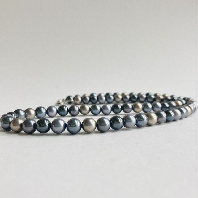 ガラスパールマルチカラーマチネーネックレス/約8mm約60cm/グレーmix/made in japan