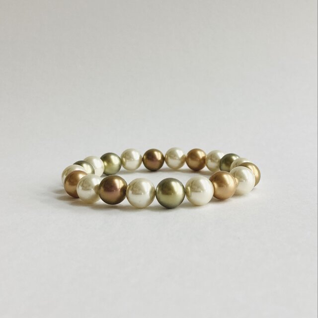 ガラスパールマルチカラーブレスレット/10mm約20cm/アースカラーmix/made in japan